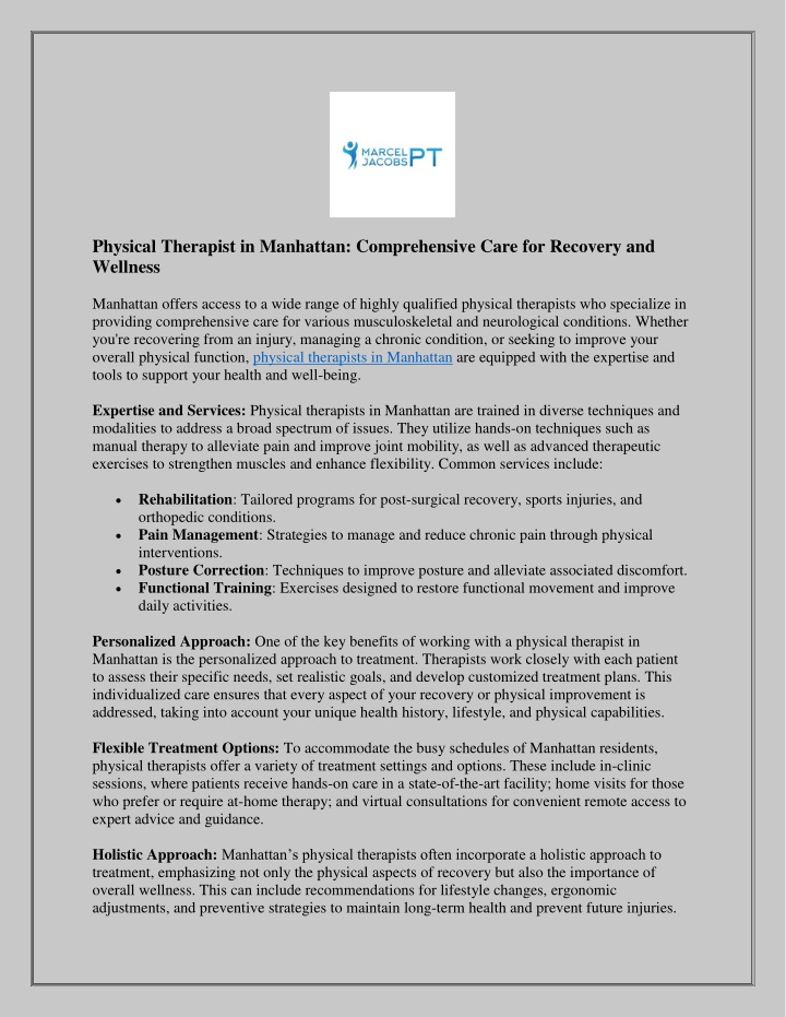 physical therapist in manhattan comprehensive n.w