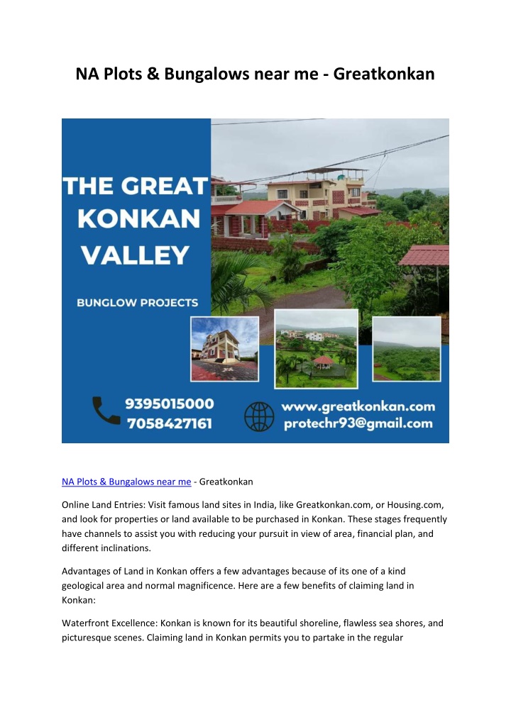 na plots bungalows near me greatkonkan n.w