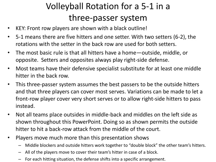 Volleyball Rotation in a 5-1 Three-Passer System