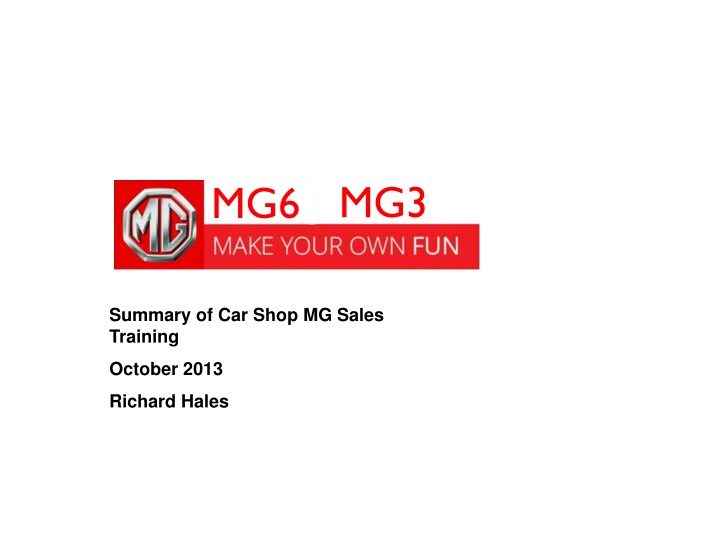 MG6 and MG3 Car Shop Sales Training Overview