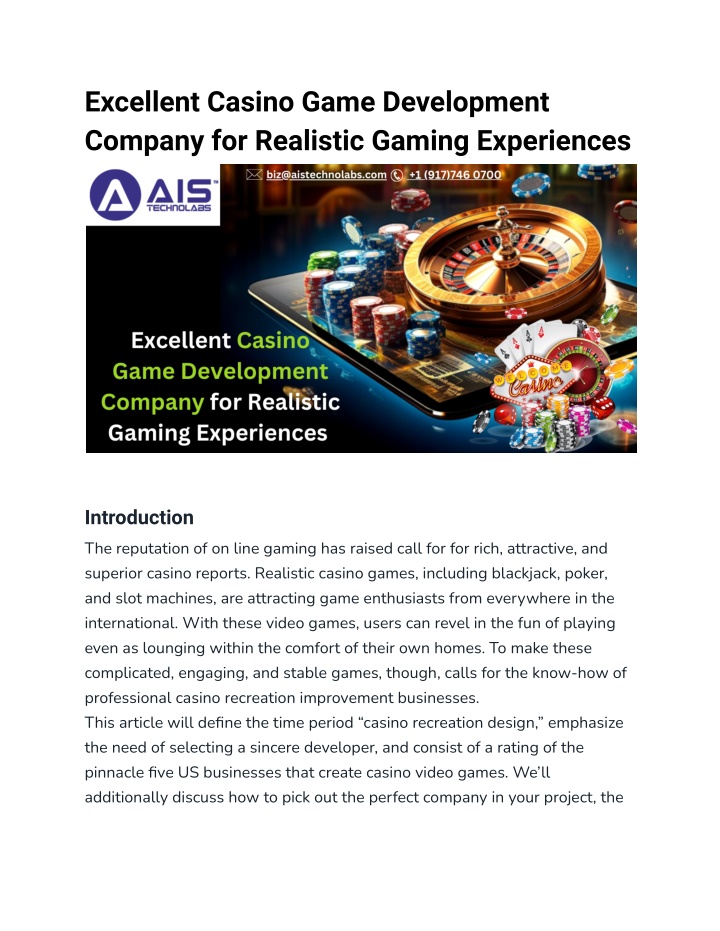 excellent casino game development company n.w