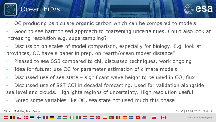 Insights from Climate Modelling User Group Meeting - July 2018