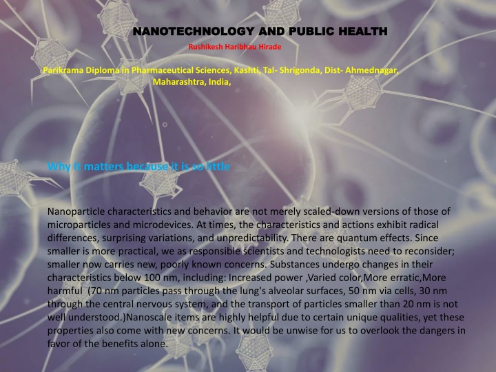 Nanotechnology and Public Health: Concerns and Developments