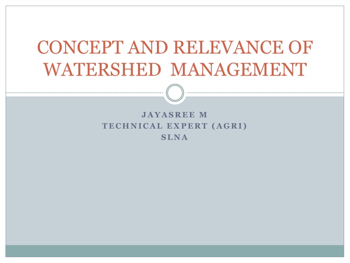 Urgency of Watershed Management for Sustainable Agriculture