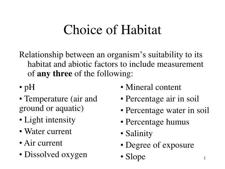Organism Habitat Suitability Through Abiotic Factors