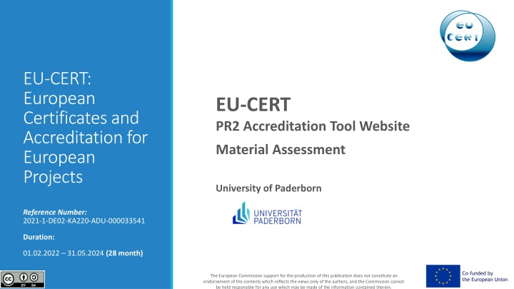 EU-CERT: European Project Accreditation Tool - Material Assessment