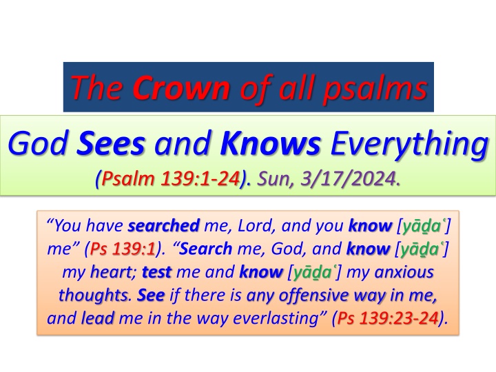 God's Omniscience, Omnipresence, and Omnipotence Explored in Psalm 139