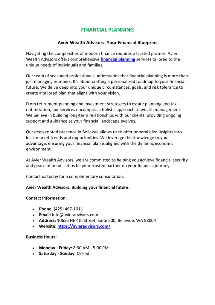 financial planning n.w