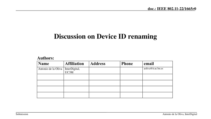 Discussion on Device ID Renaming in IEEE 802.11-22/1665r0
