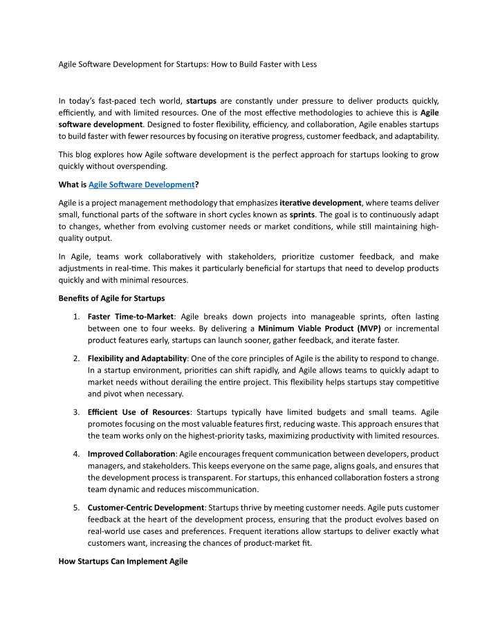 agile software development for startups n.w
