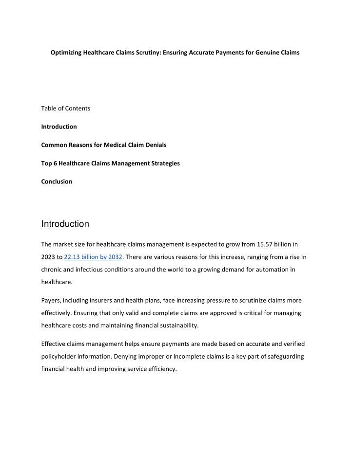 optimizing healthcare claims scrutiny ensuring n.w