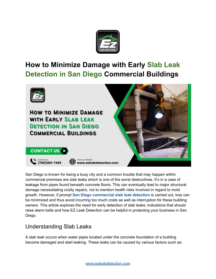 how to minimize damage with early slab leak n.w