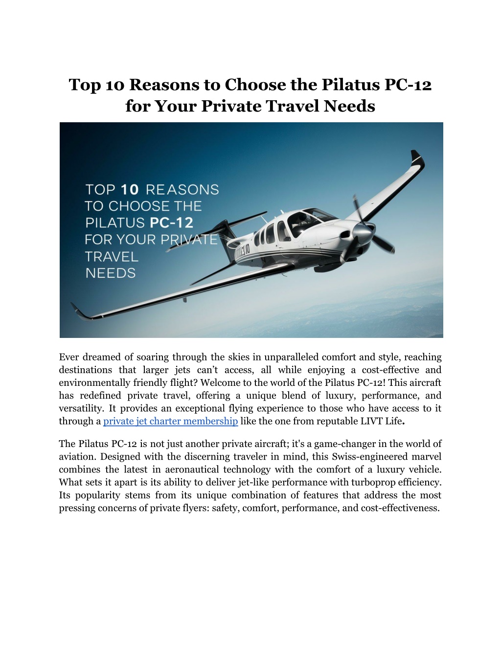 top 10 reasons to choose the pilatus l.w