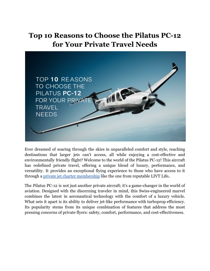 top 10 reasons to choose the pilatus n.w