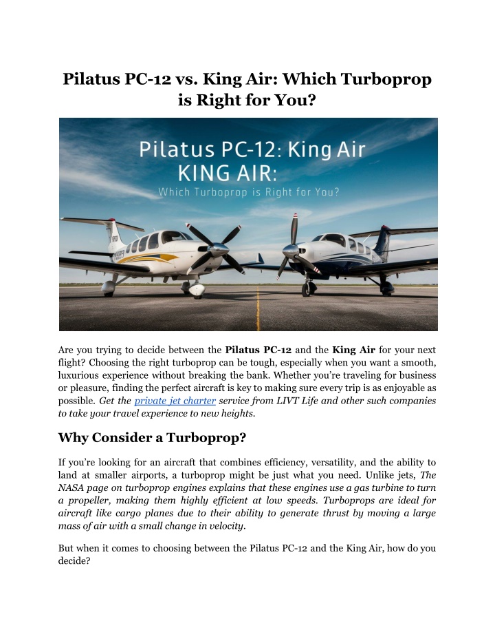 pilatus pc 12 vs king air which turboprop n.w