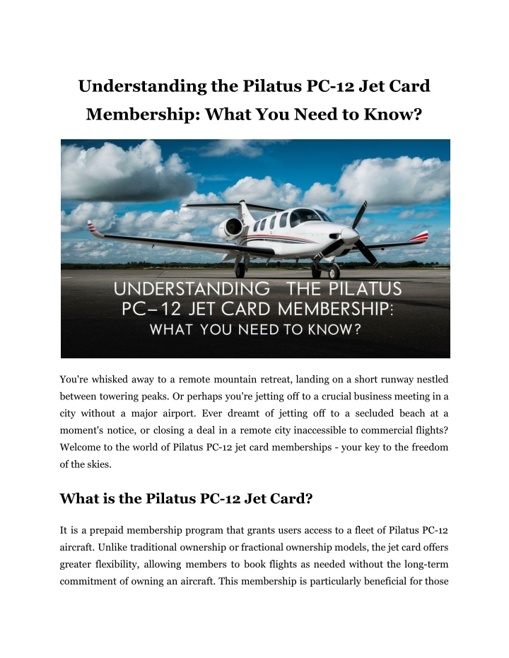 understanding the pilatus pc 12 jet card n.w