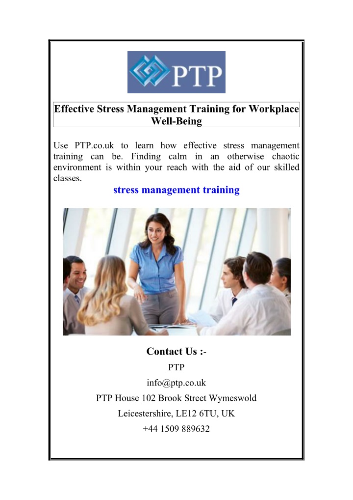 effective stress management training n.w