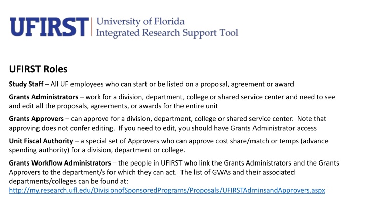 UFIRST Roles and Organizational Hierarchy Overview