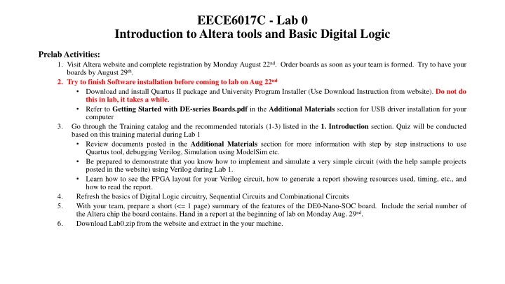 Altera Tools & Basic Digital Logic Lab Prep Activities