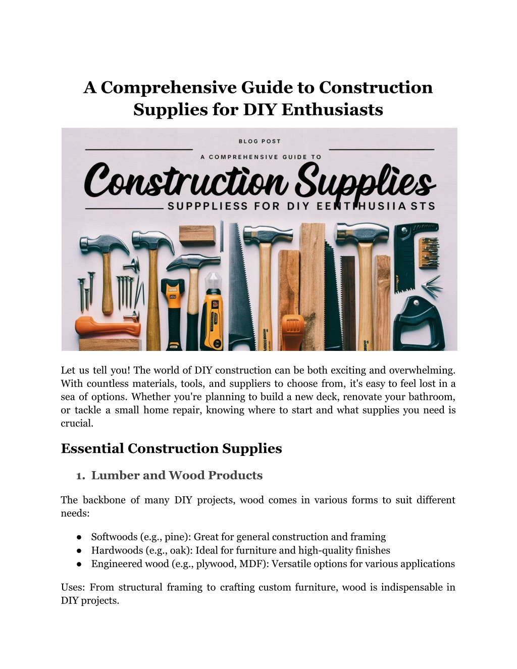 a comprehensive guide to construction supplies l.w