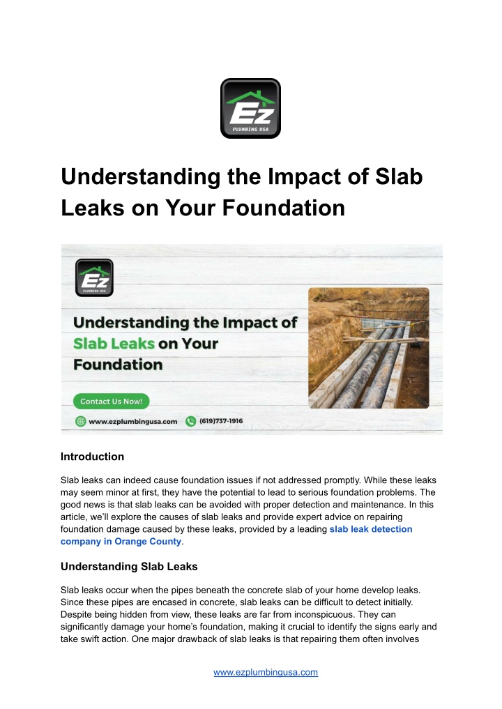 understanding the impact of slab leaks on your n.w