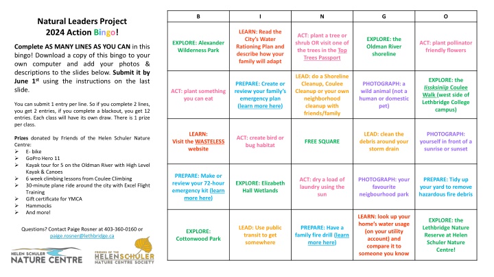 Environmental Action Bingo Challenge 2024