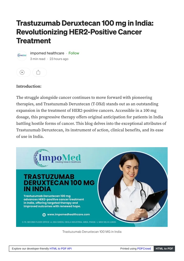 trastuzumab deruxtecan 100 mg in india n.w