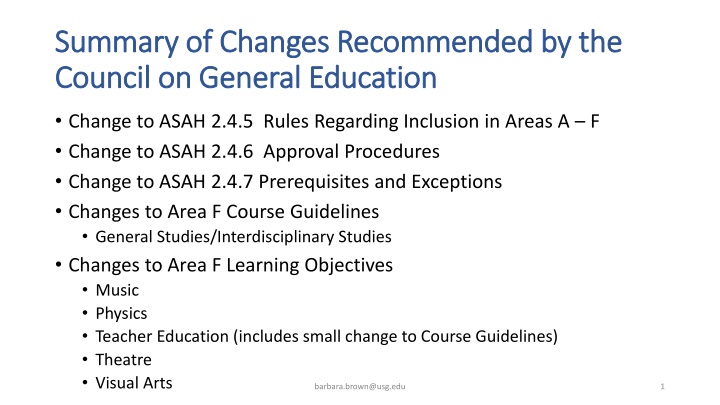 Recommended Changes in General Education Council Areas