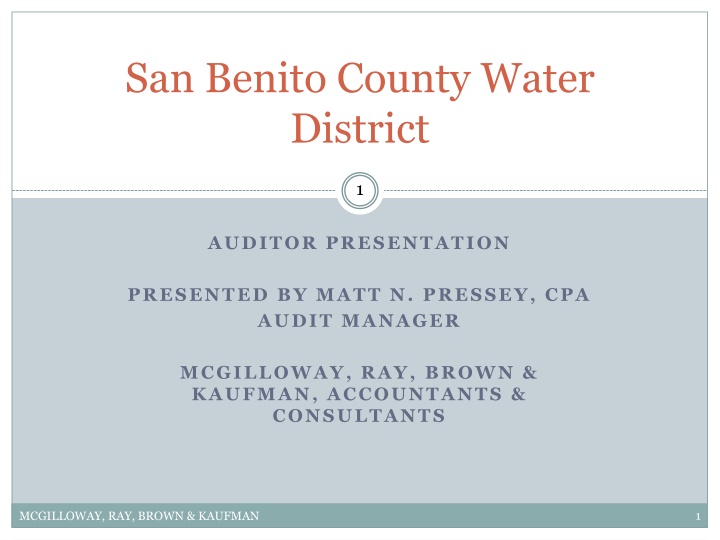 San Benito County Water District Auditor Presentation
