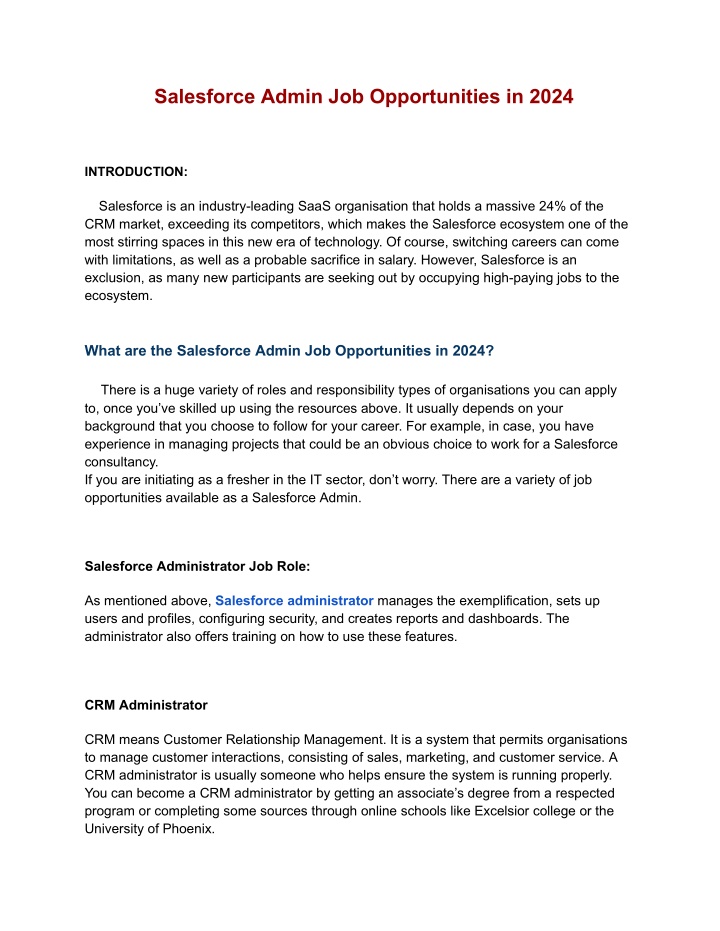 salesforce admin job opportunities in 2024 n.w