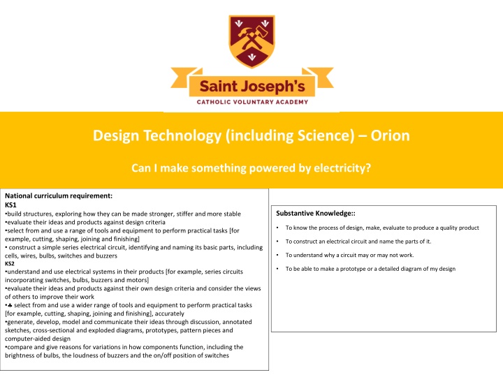 Electricity Through Design Technology: KS1 and KS2 Curriculum Requirements