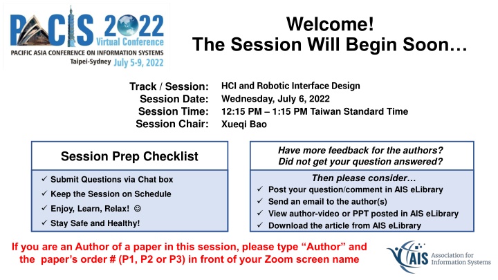 HCI and Robotic Interface Design Session - July 6, 2022
