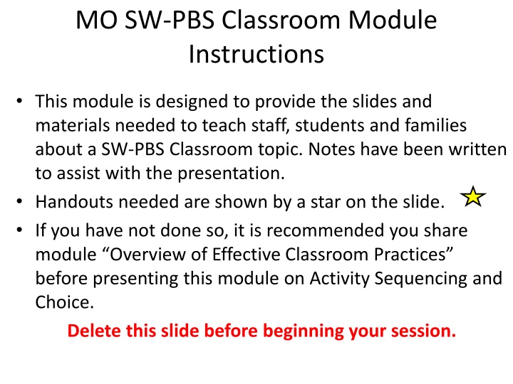 SW-PBS Classroom Module Instructions