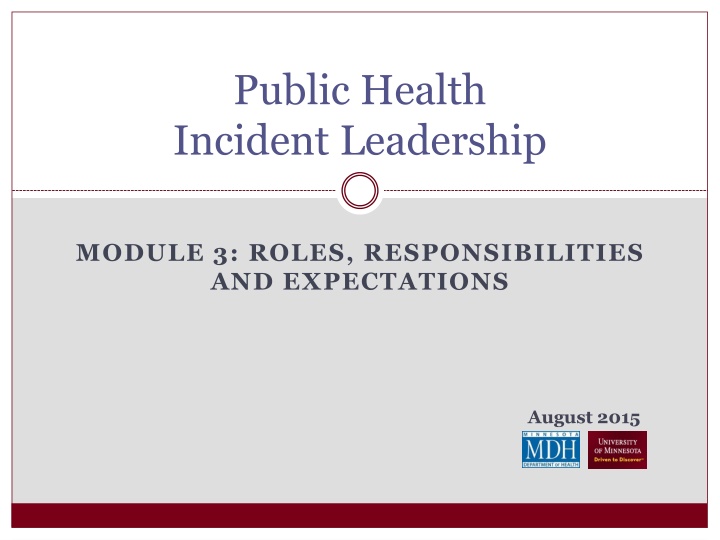 Public Health Incident Leadership: Roles, Responsibilities, and Expectations
