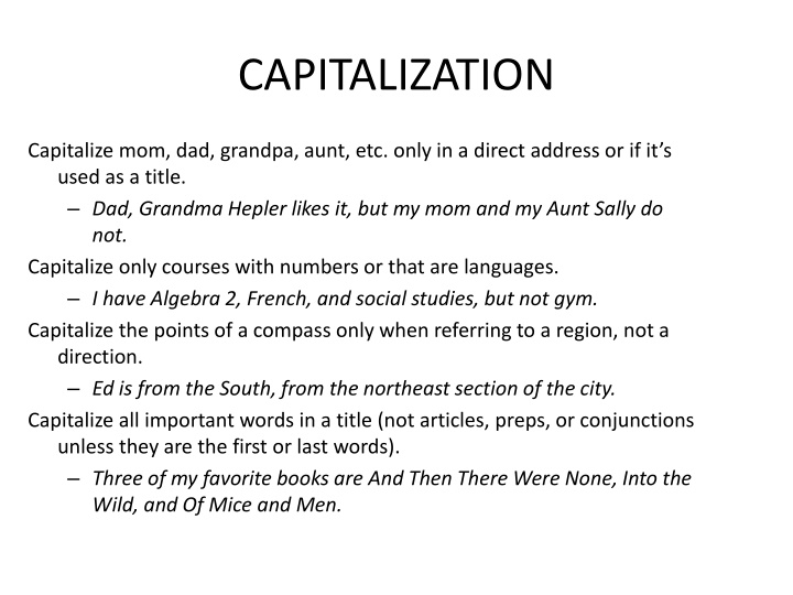 Rules of Capitalization, Possessives, and Plurals in English Writing