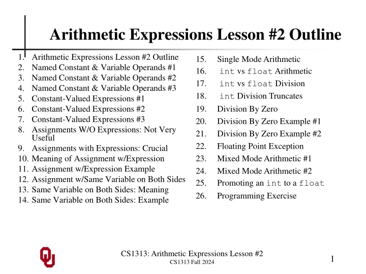 Arithmetic Expressions and Constants in Programming