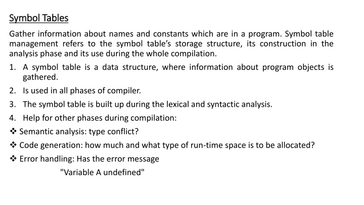 Symbol Table Management in Program Compilation