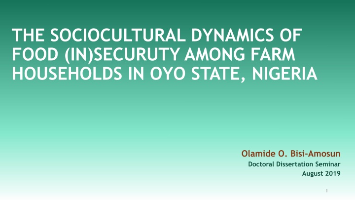 Sociocultural Dynamics of Food (In)security Among Farm Households in Oyo State, Nigeria