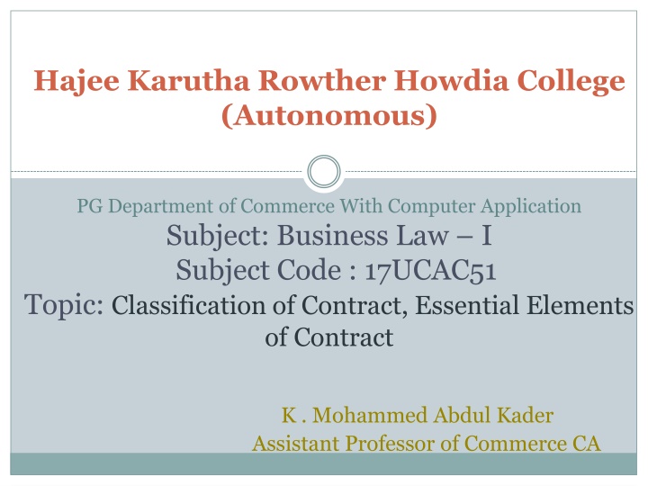 Contracts: Classification and Essential Elements