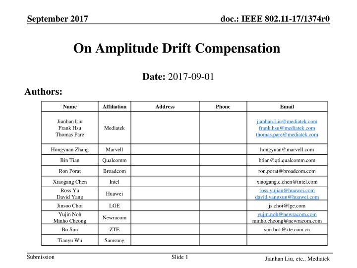 Amplitude Drift Compensation in IEEE 802.11-17/1374r0 Document