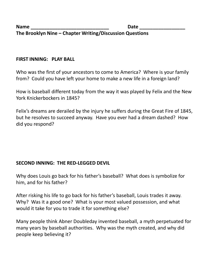 The Brooklyn Nine: Exploring History and Themes Through Baseball Narratives