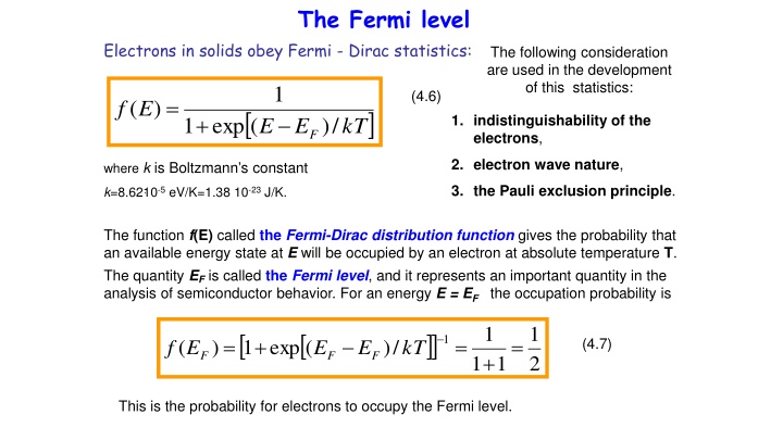 Fermi-Dirac Statistics in Solids