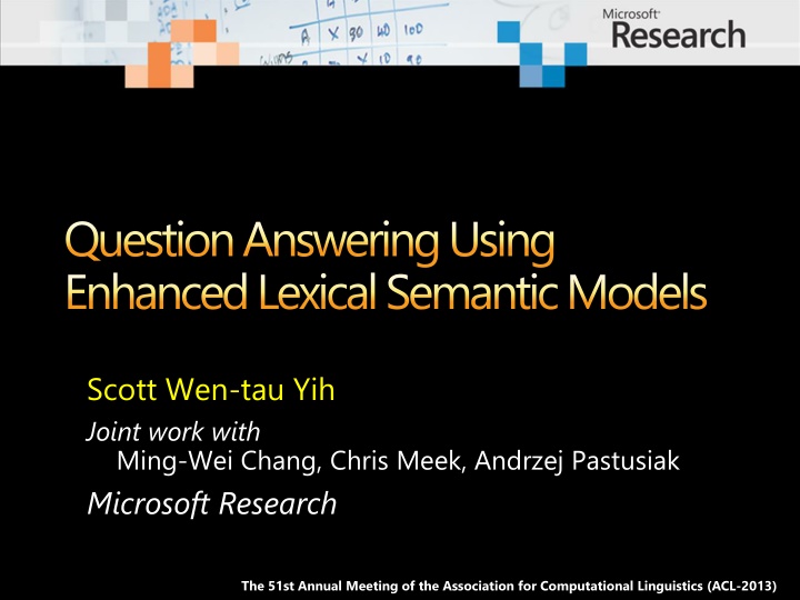 Enhanced Lexical Semantic Models for Question Answering - ACL 2013 Study