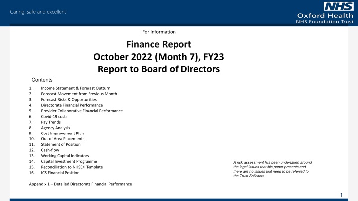 Financial Report - October 2022 (Month 7) & FY23 Board of Directors Report