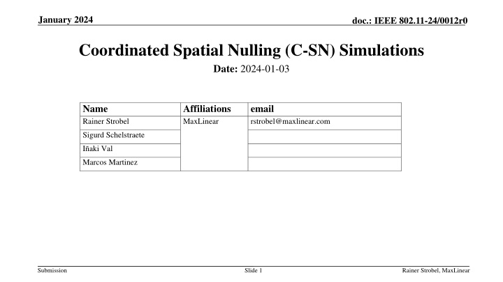 Coordinated Spatial Nulling (C-SN) Simulations in IEEE 802.11-24/0012r0