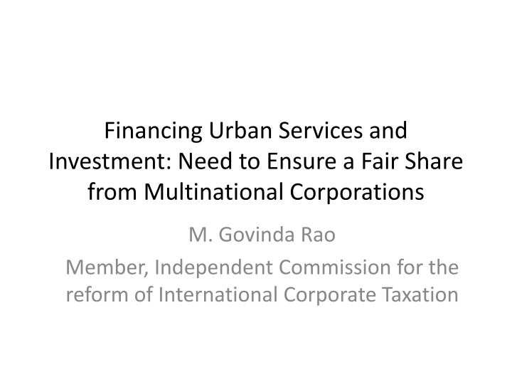 Ensuring Fair Share: Financing Urban Services & Investment