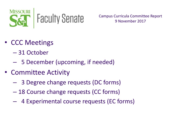 Campus Curricula Committee Report - November 2017