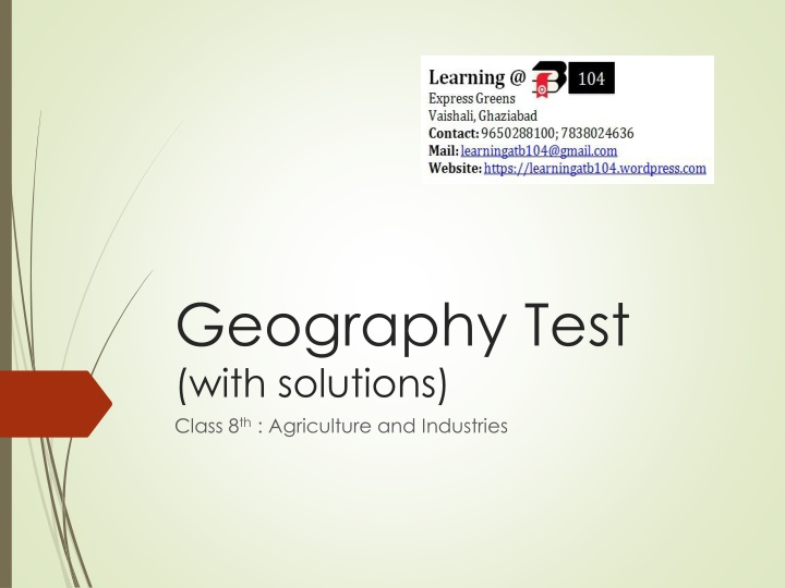 Economic Activities and Industries in Class 8 Geography Test
