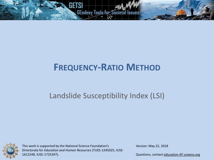 Landslide Susceptibility Using Frequency-Ratio Method