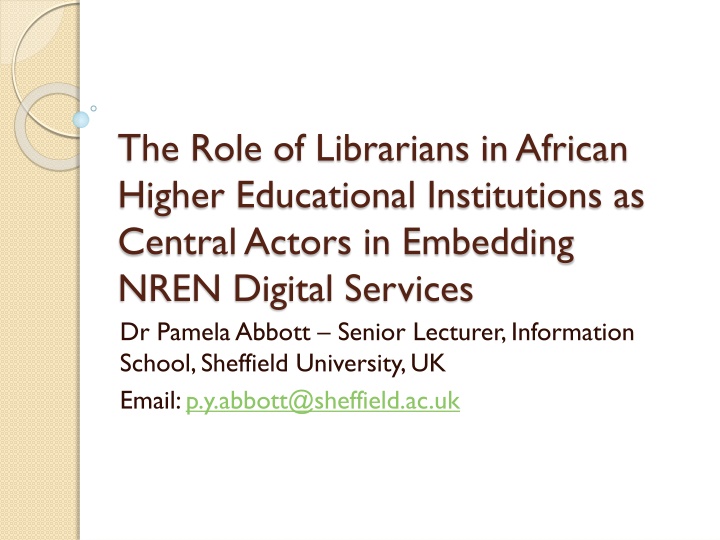 Librarians in African Higher Education: Embedding NREN Digital Services